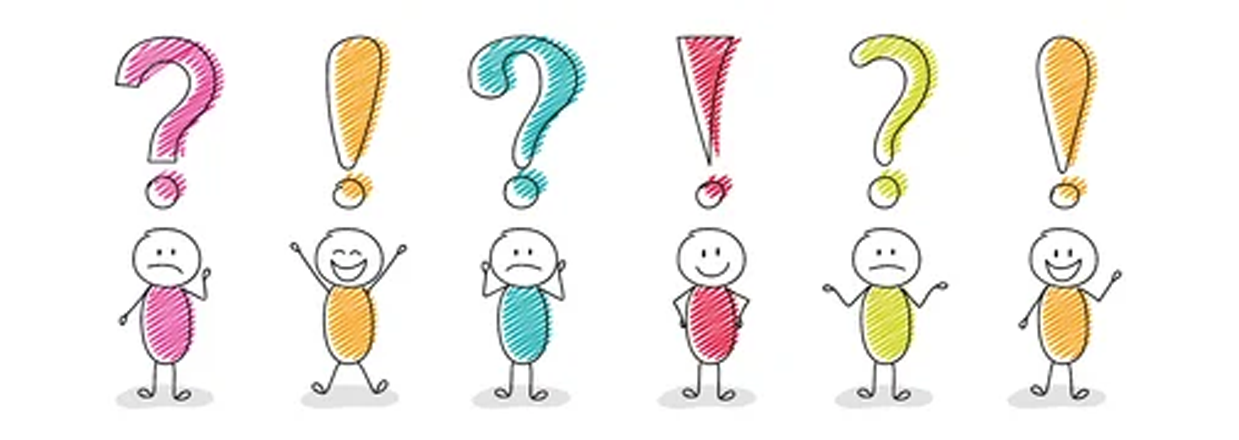 Omini stilizzati con sopra la testa punti interrogativi ed esclamativi