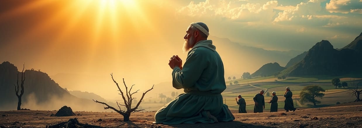 Uomo rivolto verso il cielo con le mani alzate